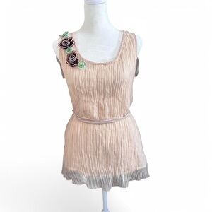 Young Essence Sleeveless Cream Babydoll Top Sz Medium Flower Lace Fairy Boho